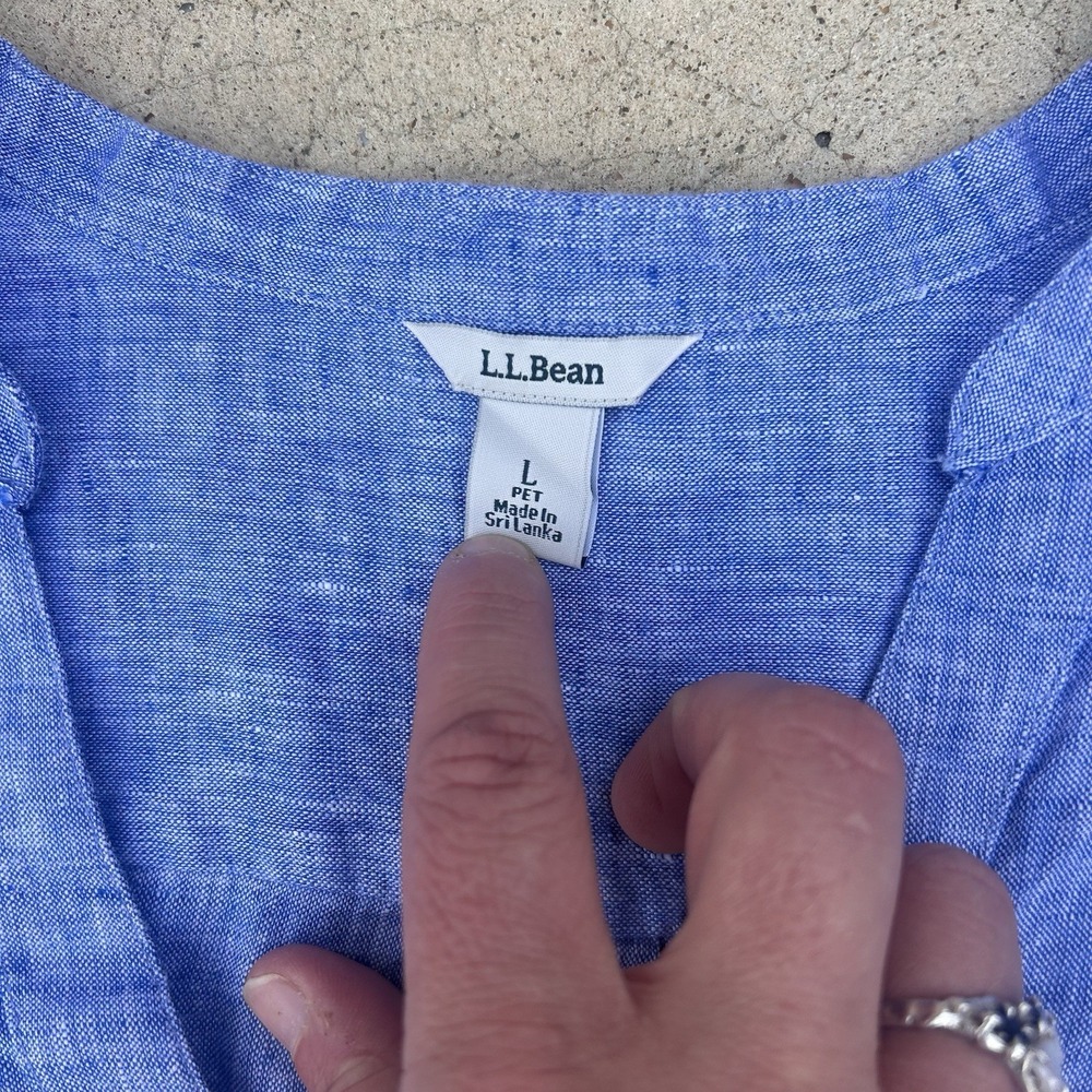 L.L. Bean Cool Blue  100% Linen Tunic Blouse Size L Washable Boho Beach Resort - Picture 2 of 10